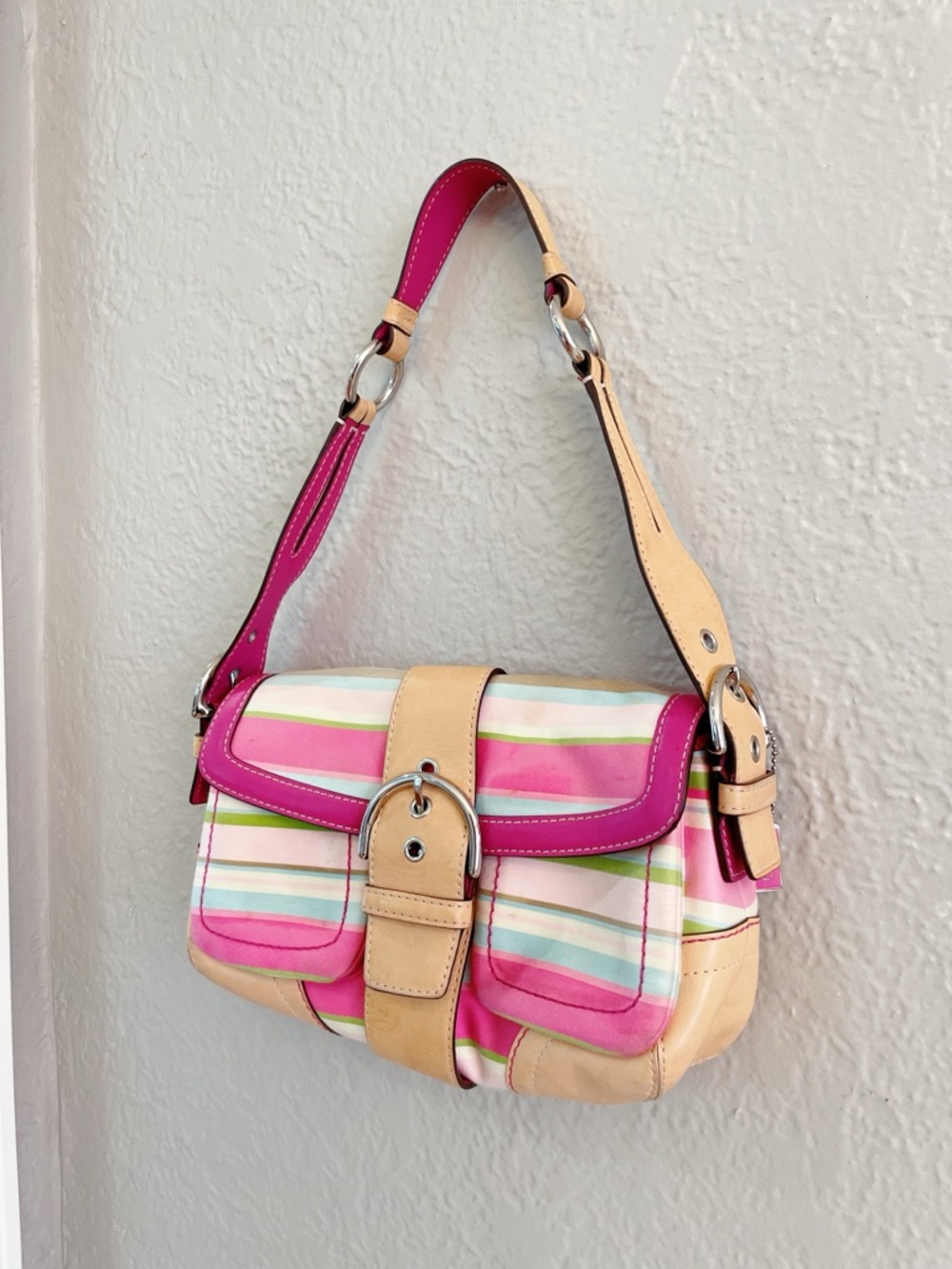 Coach Y2K Pink Stripe Soho Shoulder Bag & Matching Wallet Set Vintage Rare - Picture 5 of 16